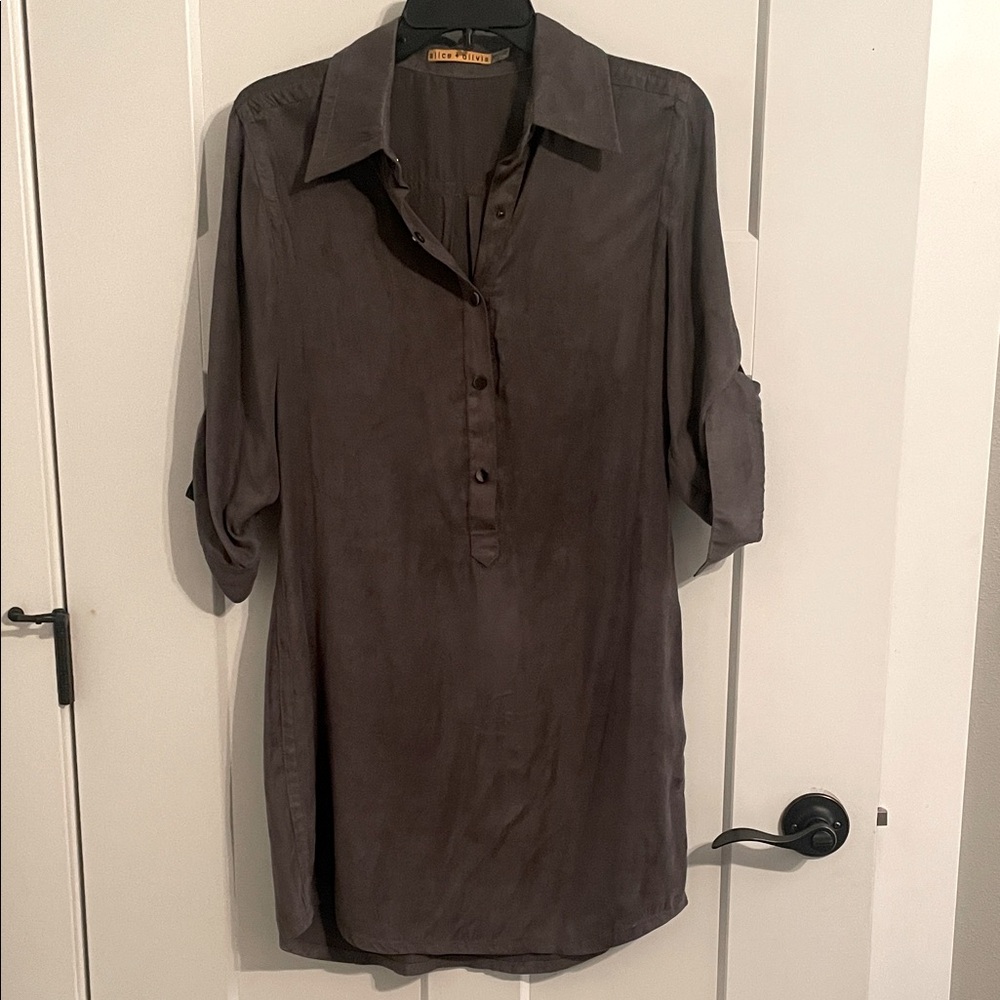 Alice and Olivia Women's Charcoal Button-Down faux suede dress
